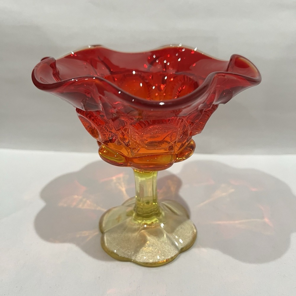Imperial Amberina Moon & Stars Compote Cadmium Glass Pedestal Bowl UV Glow